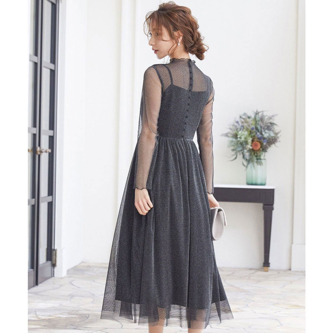 ニアナ niana ラメチュールメロウワンピースドレス （ブラック