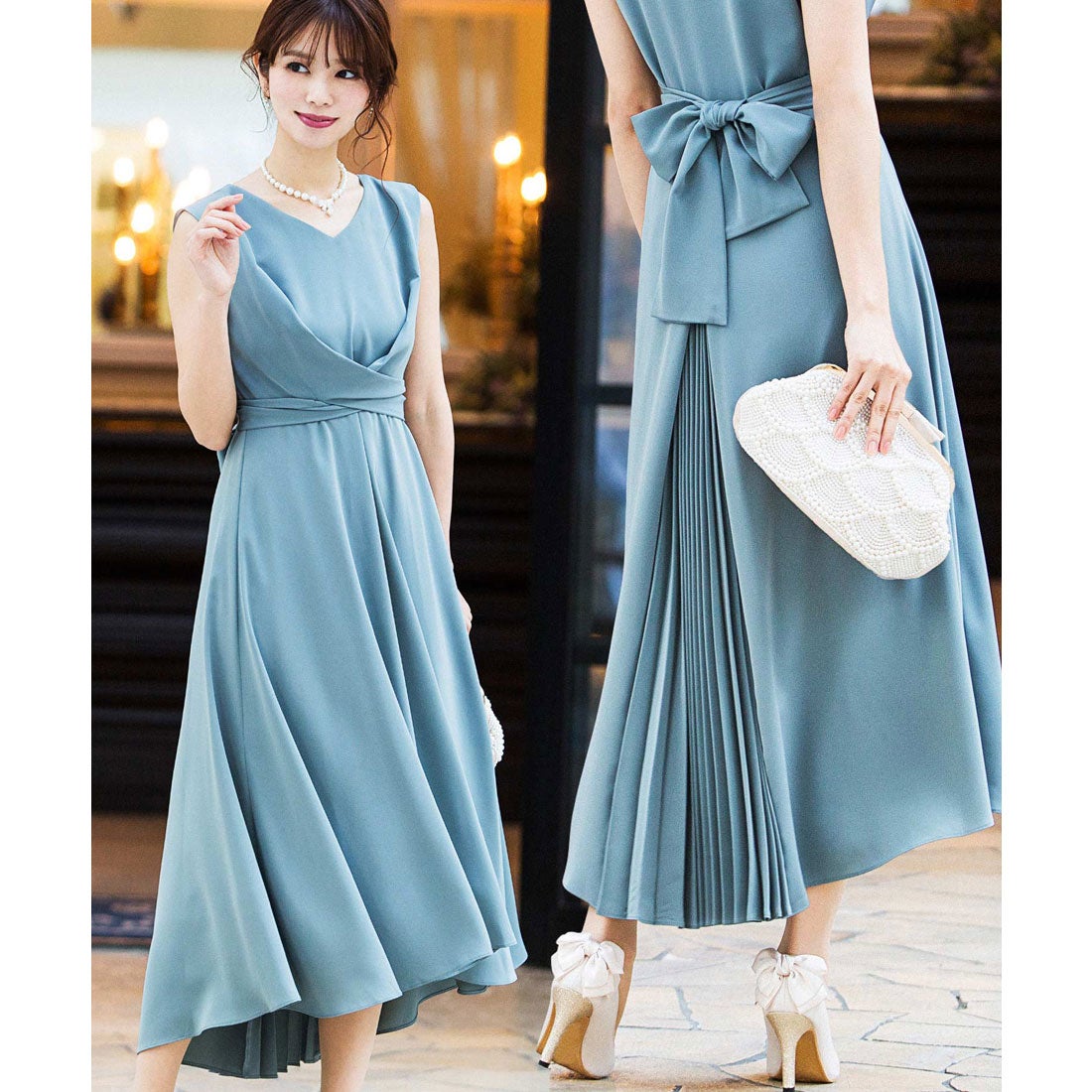 ニアナ niana クロスベルトバックプリーツ 結婚式ワンピース