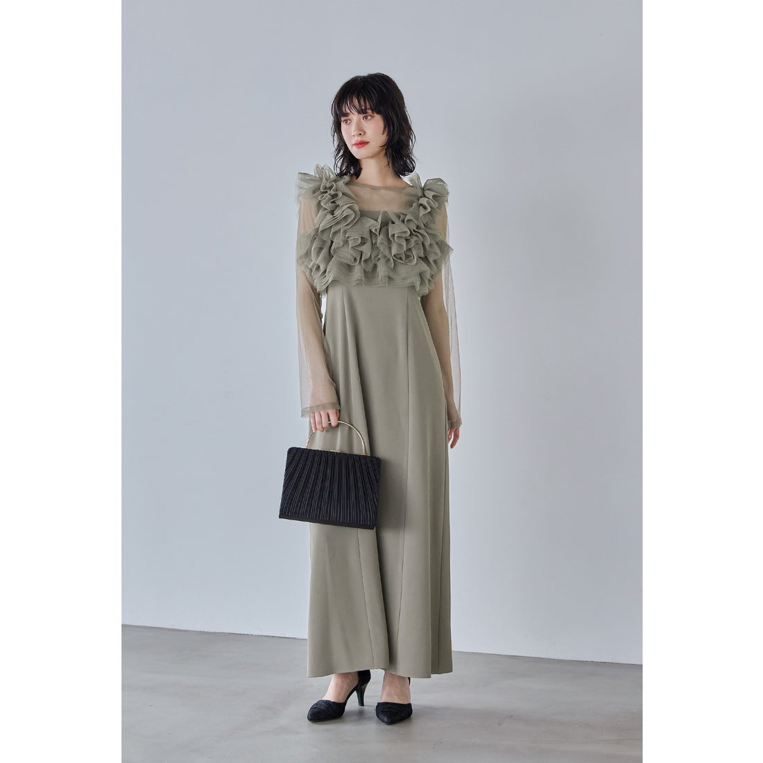 チュール ボリューム フリル ベスト シアー トップス ワンピース niana