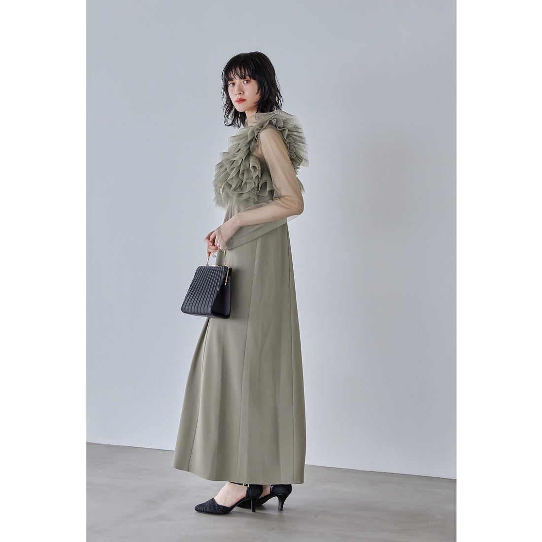 ニアナ niana ボリュームフリルレイヤードレス 3点セット チュール