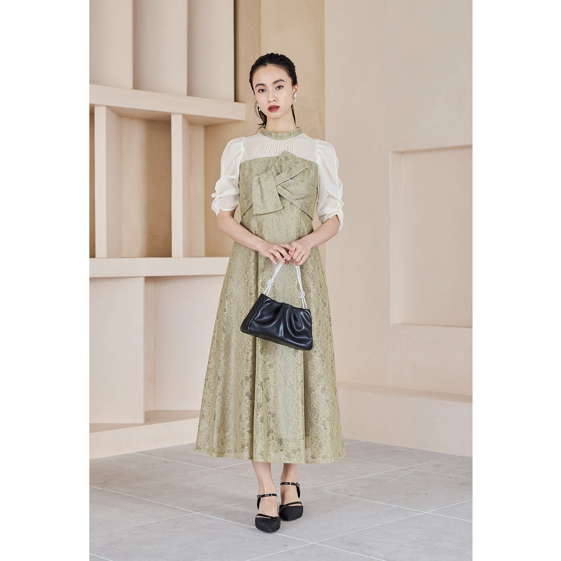 ニアナ niana フラワーレースノットデザインドレス パーティードレス