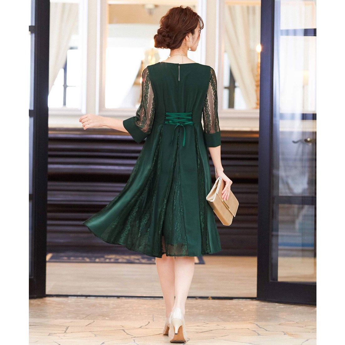 ニアナ niana バックレースアップボーダーレース切り替えフレア 結婚式