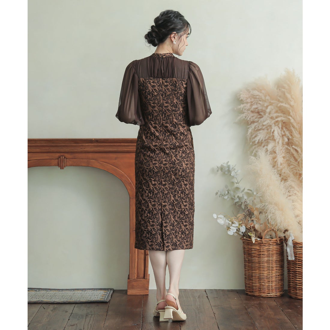 ニアナ niana ジャガードIラインロングパーティードレス （ダーク