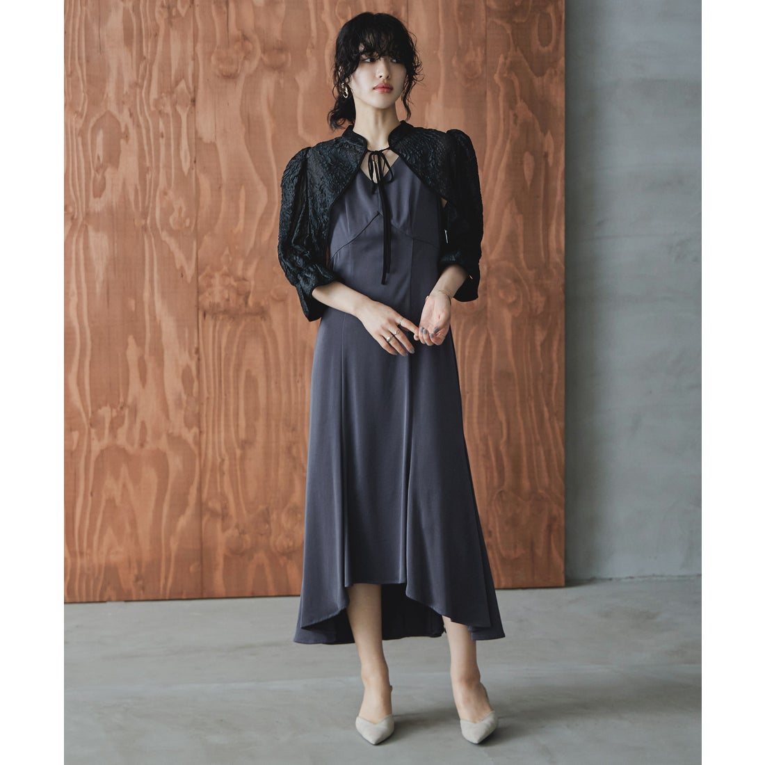 ニアナ niana ボレロアシンメトリーワンピースレイヤードパーティー