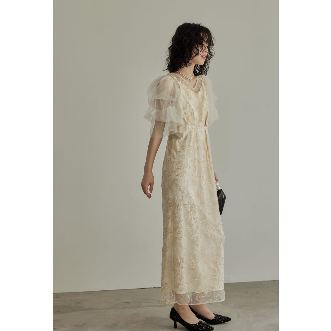 ニアナ niana フラフィースリーブペンシルドレス 結婚式 パーティー