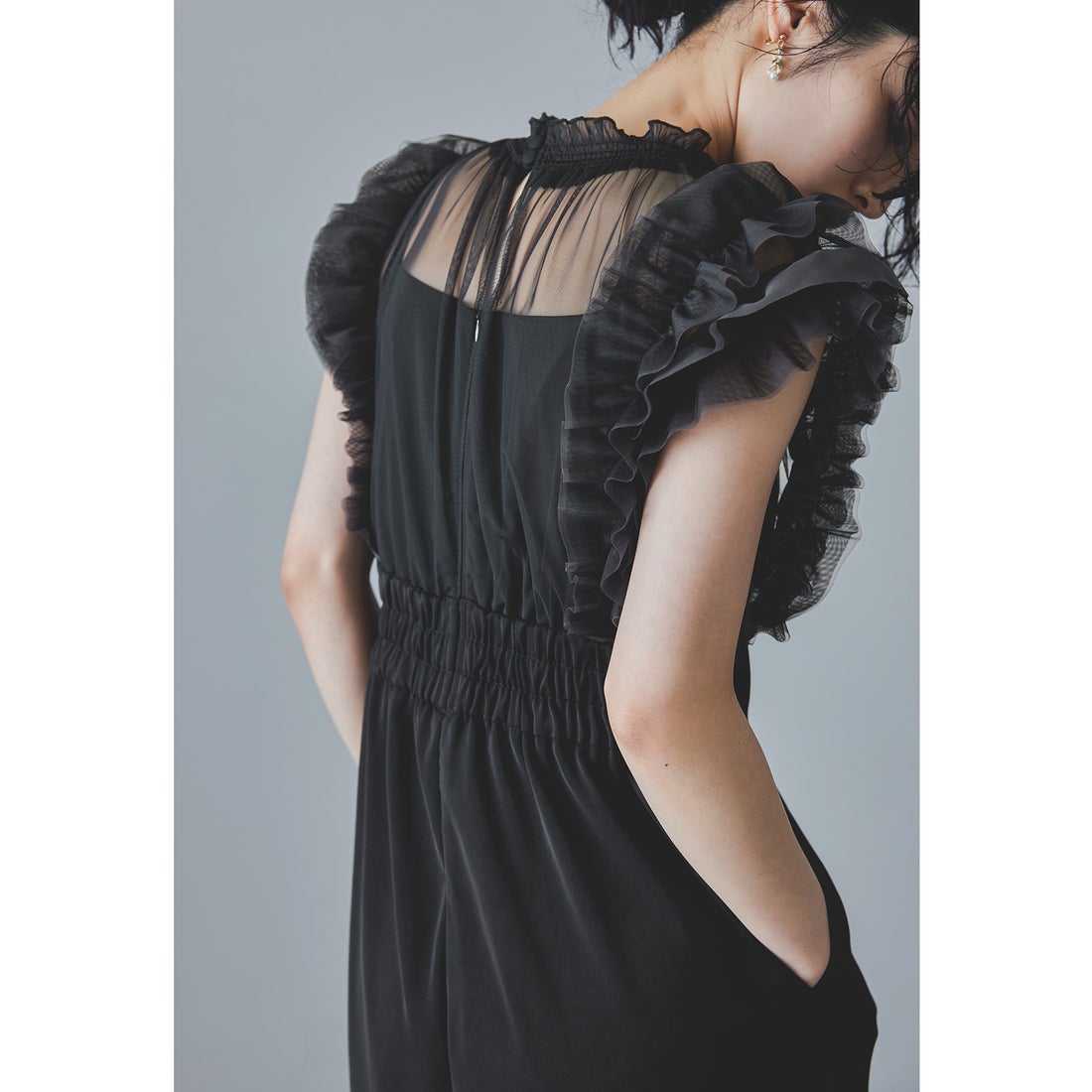 ニアナ niana フリルハイウエストワイドパンツドレス オールインワン