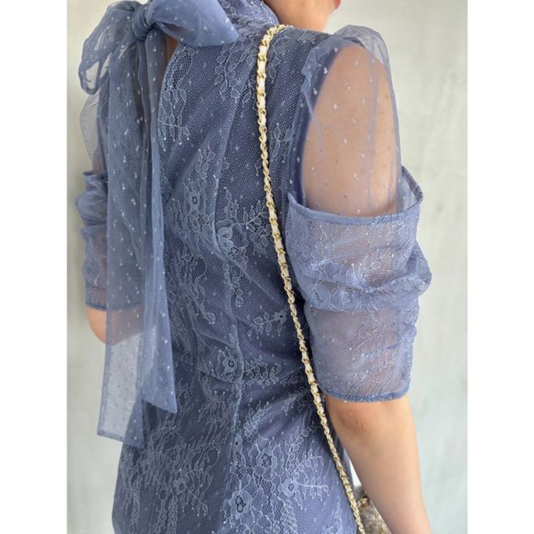 スナイデル SNIDEL シアーショルダーレースドレス （BLK） -靴