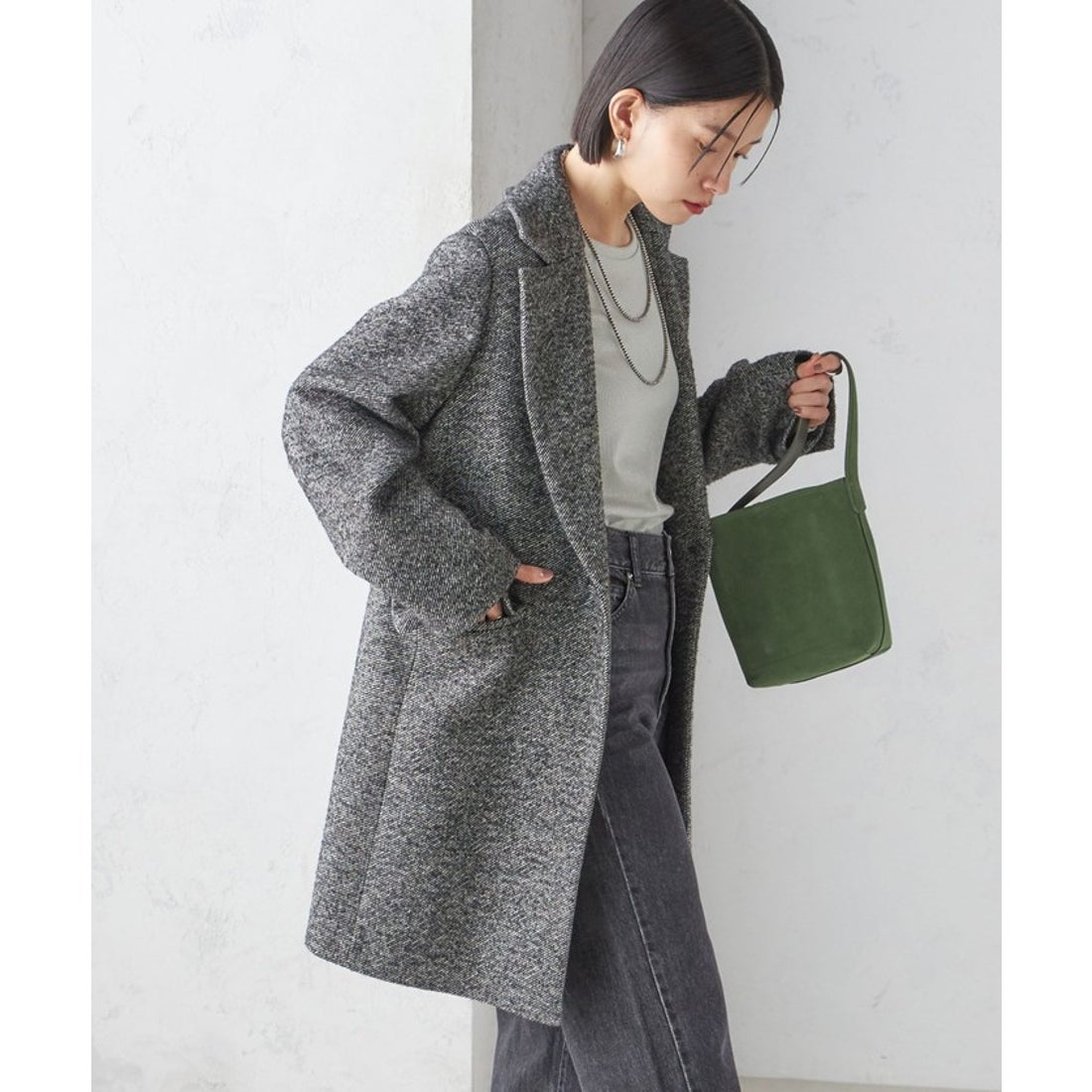 シップス SHIPS ツイード チェスター コート （ブラック