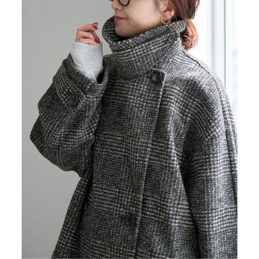 美品 スピックアンドスパン 24AW Wスライバーチェックハーフコート