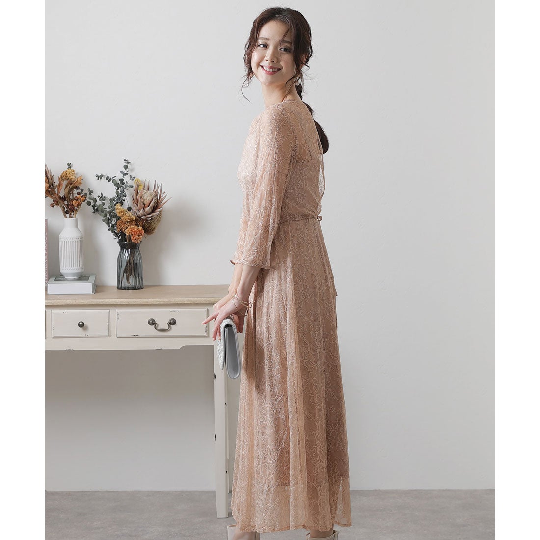 プールヴー PourVous 結婚式パーティードレス総レースロング&七分袖