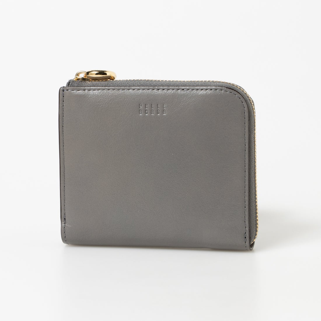 ペレボルサ PELLE BORSA 二つ折り財布 L字ファスナー レザー グレー