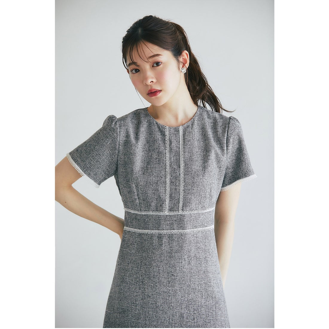 トッコクローゼット tocco closet 2WAYレース襟付き配色サマーツイード