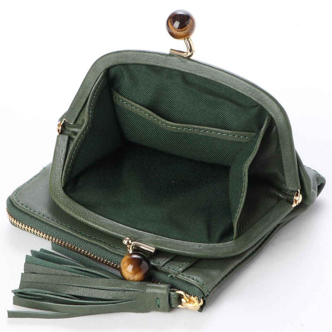 ペルケ perche ジェムストーンがま口二つ折り財布 （グリーン