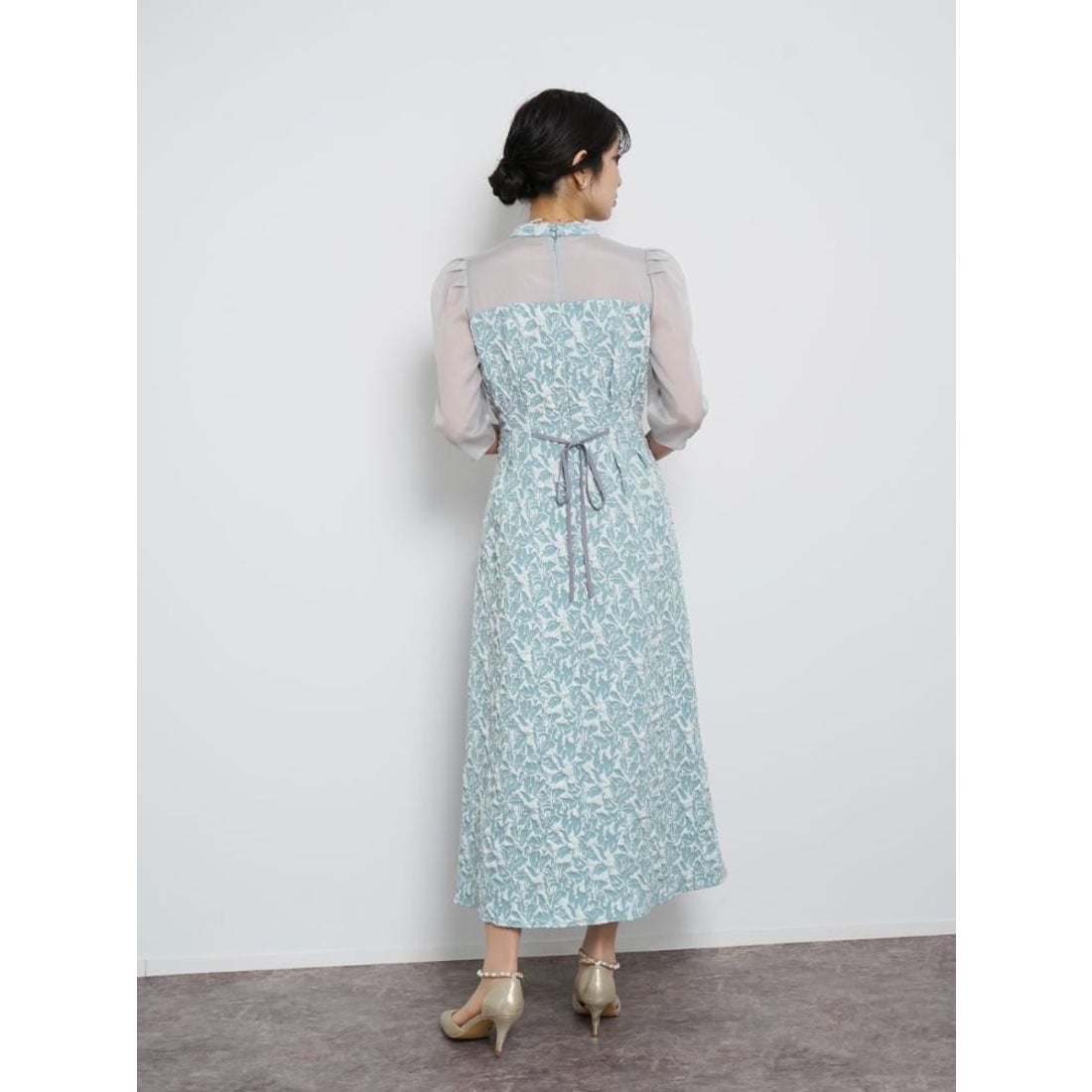 リルフェテ Rire Fete ふくれジャガードバックリボンドレス （ブラック