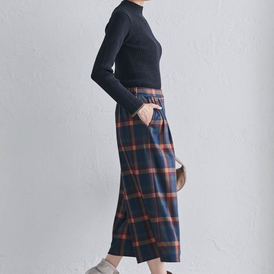 ラナン RANAN 裏起毛ガウチョパンツ（クロップド） （チェック柄