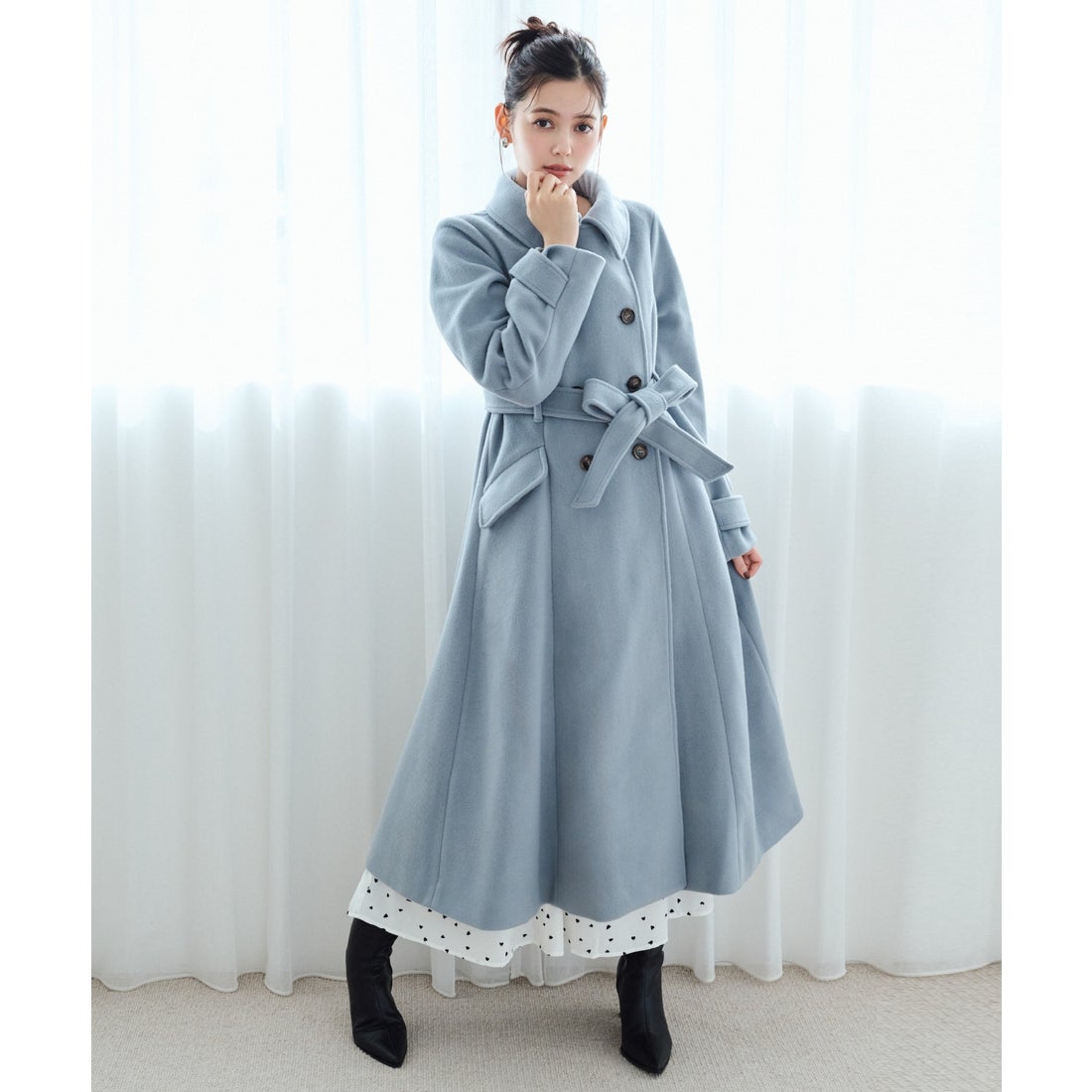 レディアゼル REDYAZEL ウールライクダブルロングコート （サックス