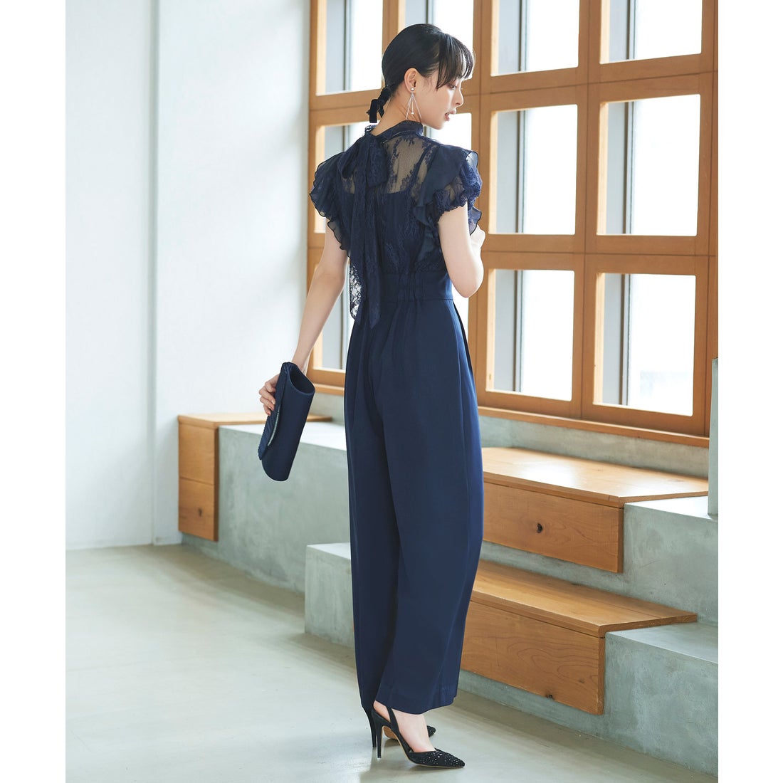 ルイルエブティック RUIRUE BOUTIQUE バックリボンレースコンビパンツ