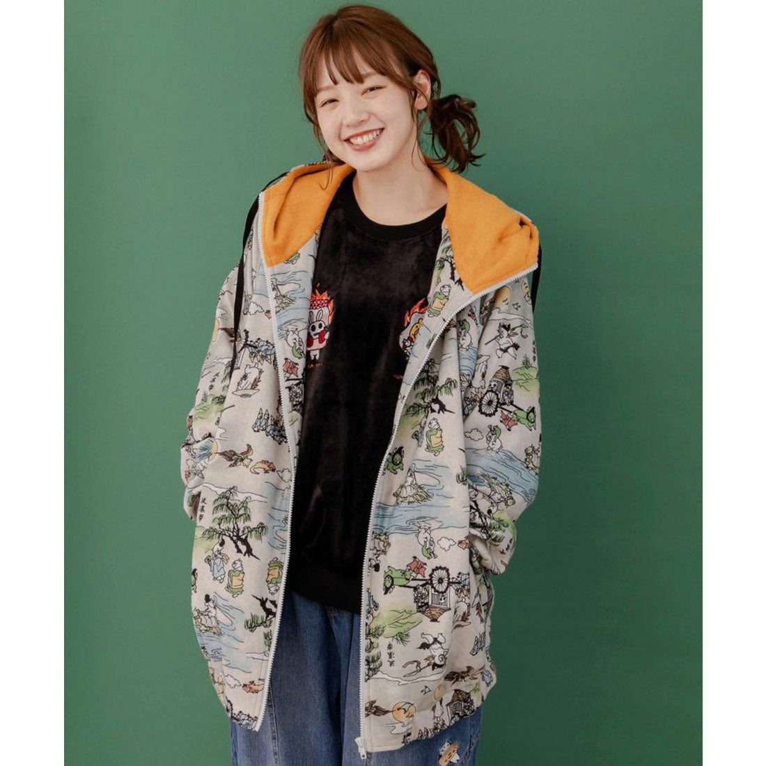 スカラー ScoLar 2024年ver.波凛帝 平安京プリント総柄BIGパーカー