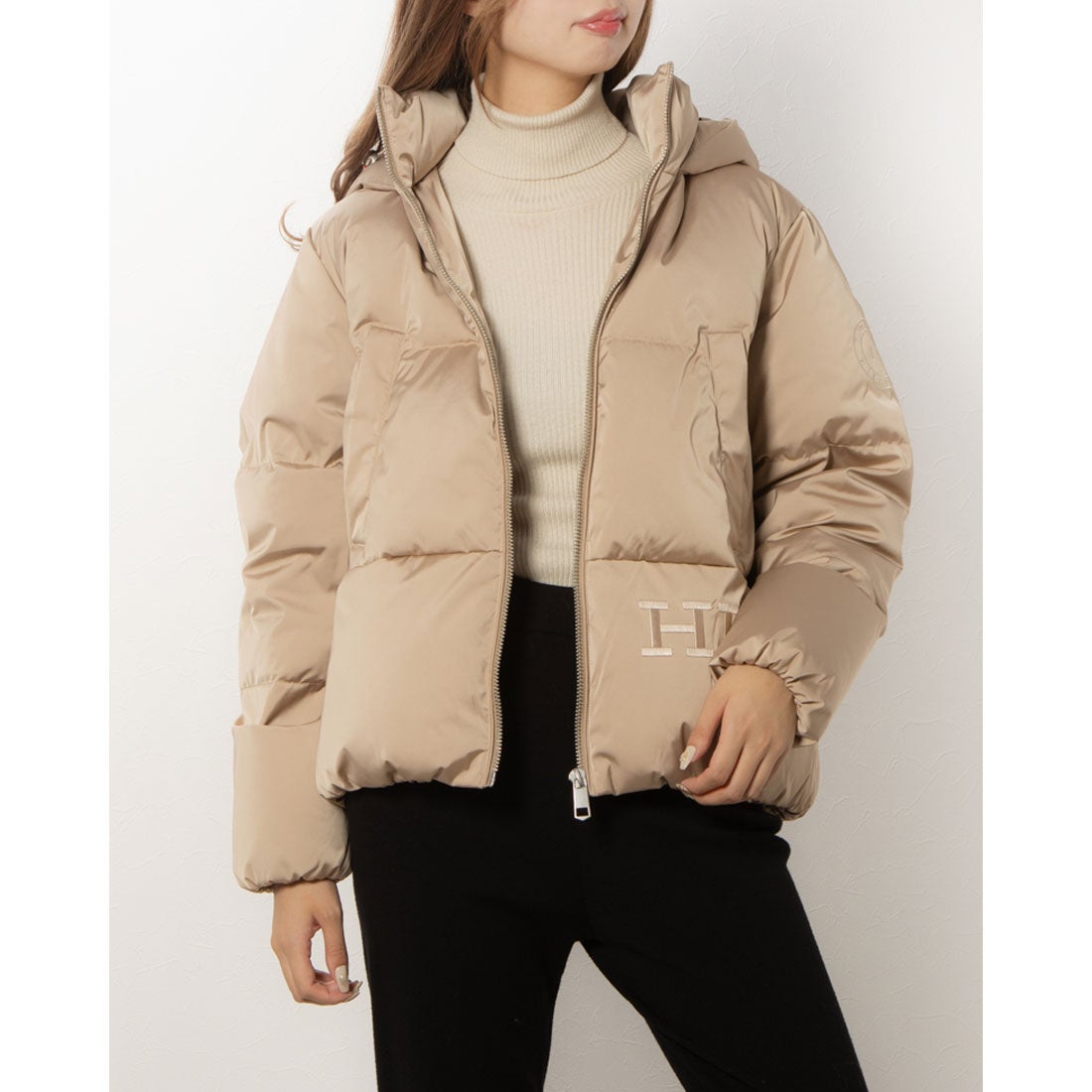 トミー ヒルフィガー TOMMY HILFIGER サテンフーデッドダウン