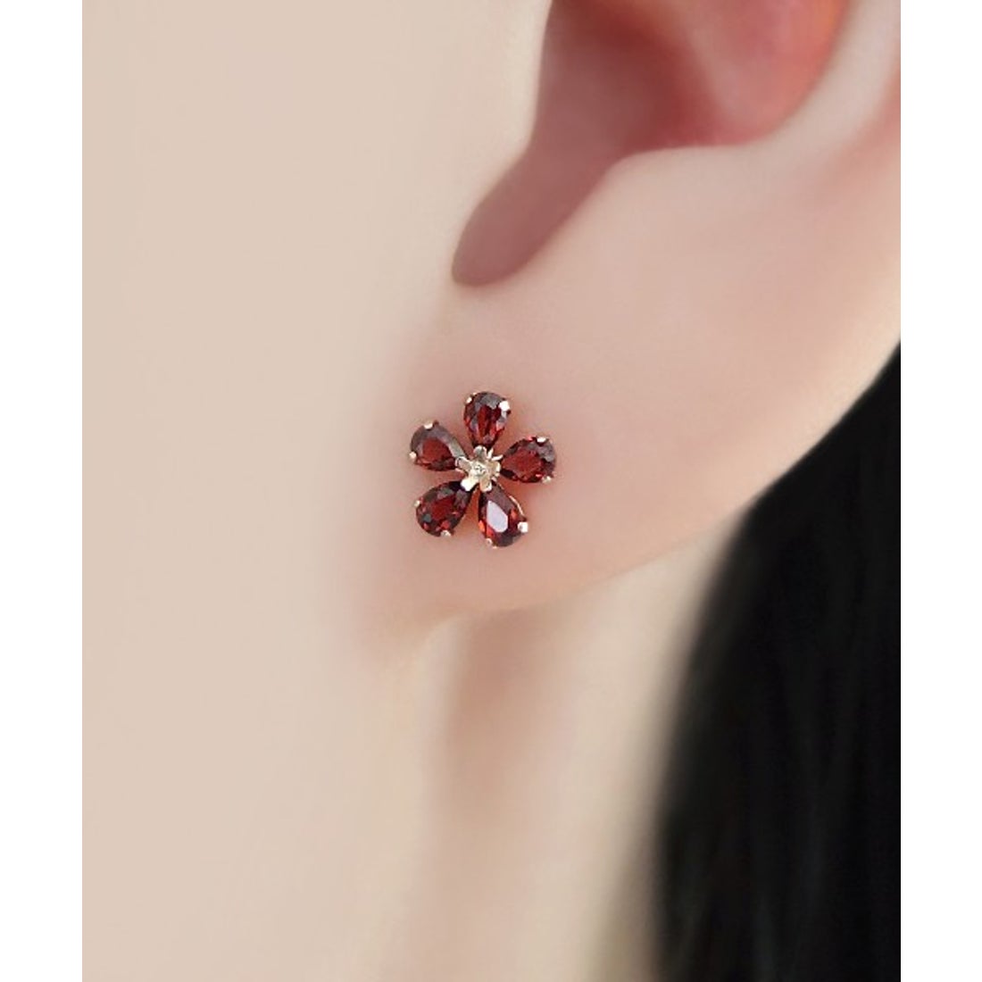 テイクアップ TAKE-UP K18・K10ガーネットフラワーピアス（PG