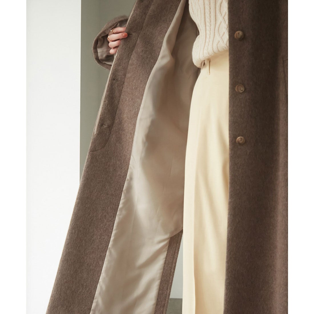 ビス VIS 軽く羽織れる、尾州シャギーステンカラーロングコート