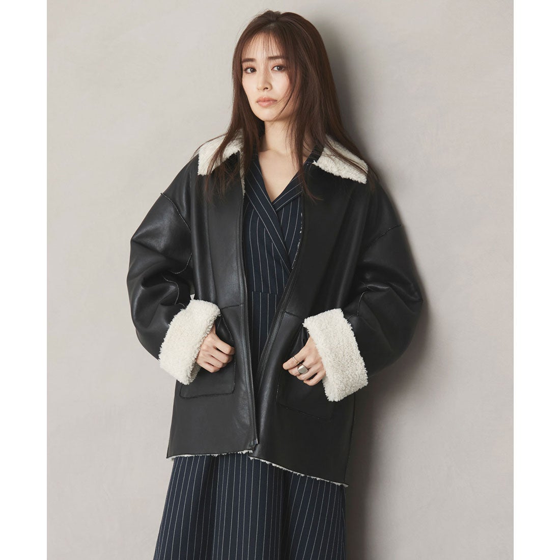 ビス VIS リバーシブルフェイクレザーボアブルゾン （ブラック（01