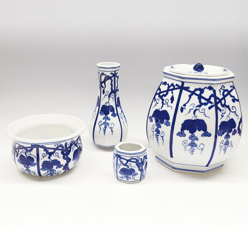 美術品◇ぶどう棚染付皆具 康月 水指 建水 蓋