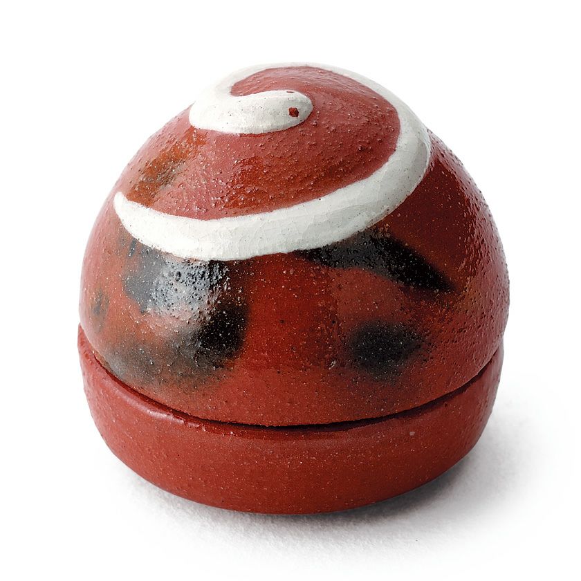 茶道具 香合（こうごう） 干支香合 赤楽宝珠形 巳 吉村 楽入 干支 巳