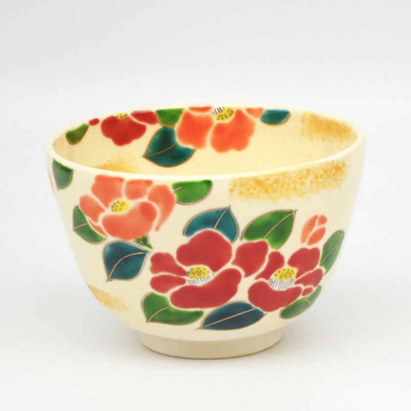 抹茶碗 12.5×H7.3cm 織部椿抹茶碗 茶道 茶道具 抹茶茶碗 日本製