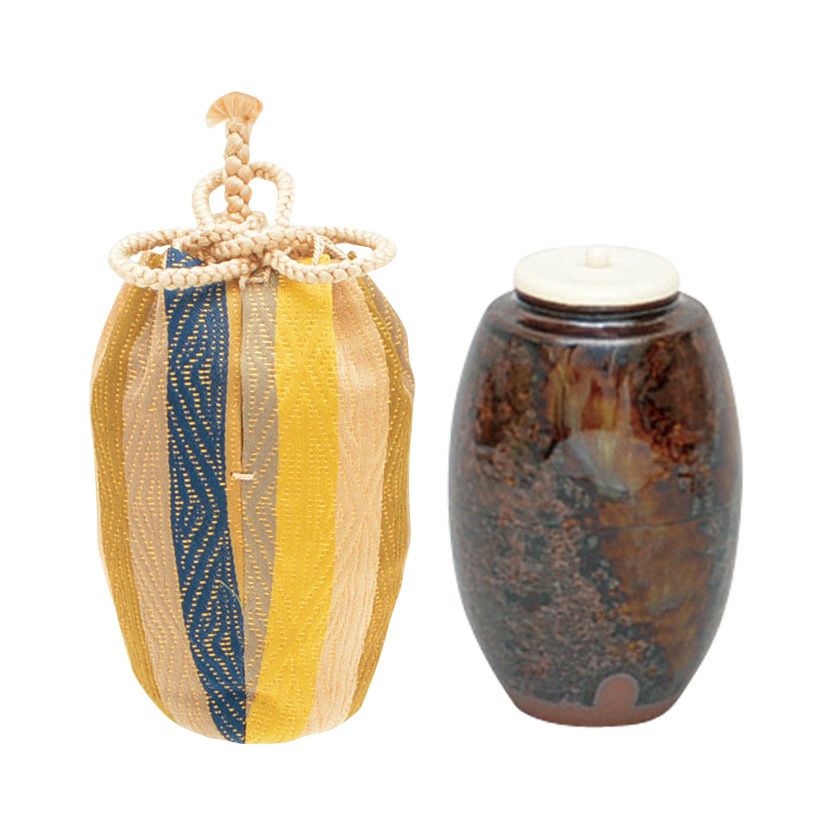 茶道具 茶入（ちゃいれ） 茶入 大名物 古瀬戸 槍の鞘写 仕覆：金剛金襴