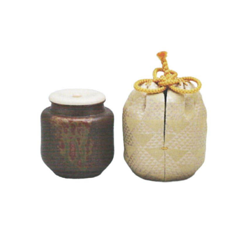 茶道具 茶入（ちゃいれ） 中興名物写 翁 茶入 練蓋 仕覆：権太夫裂