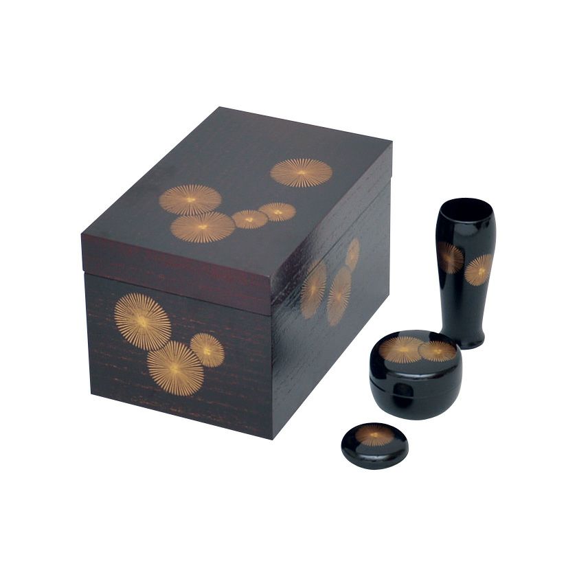 根来塗 利休茶箱揃い】【茶箱10点セット】 化粧箱入り 宝尽くし蒔絵3