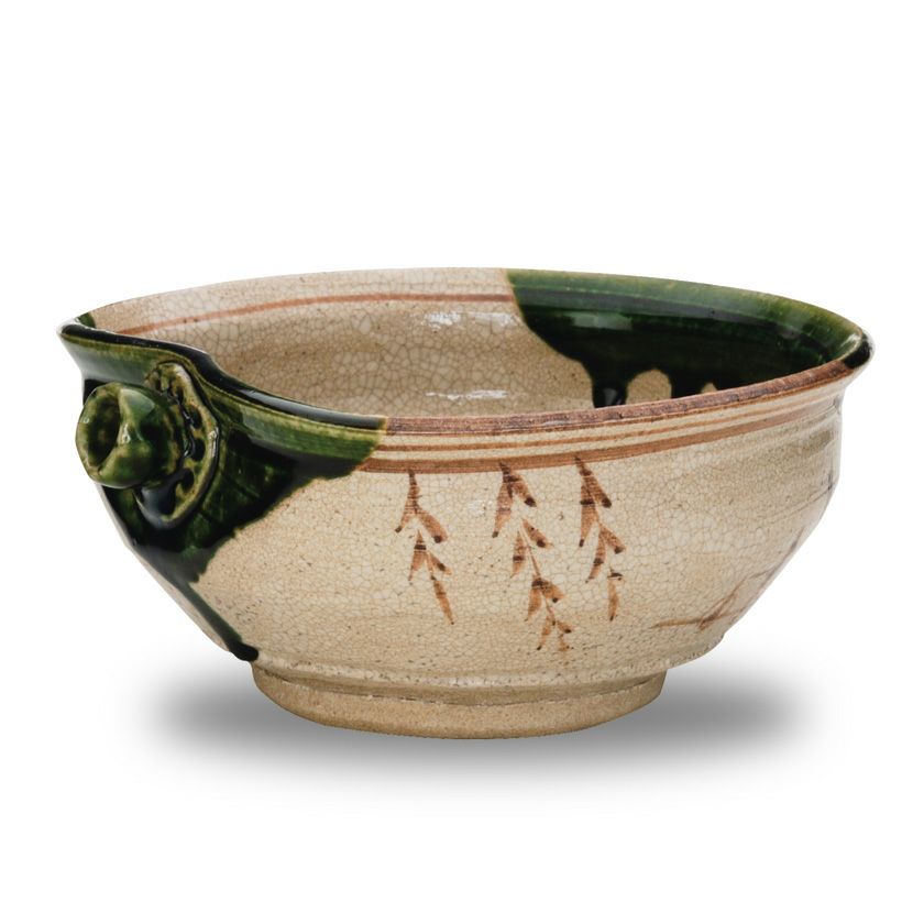 送料込【逢絢亭】茶道具 菓子鉢 高台鉢 美濃焼 織部 加藤芳右衛門 共