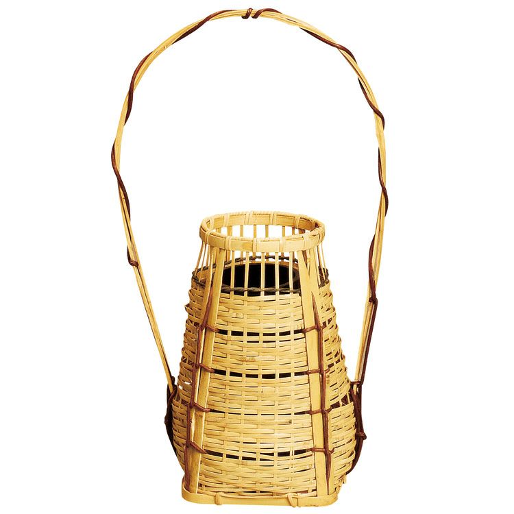 送料無料 伝統工芸士『森上 仁』作 竹細工 竹製花籠 花入れ