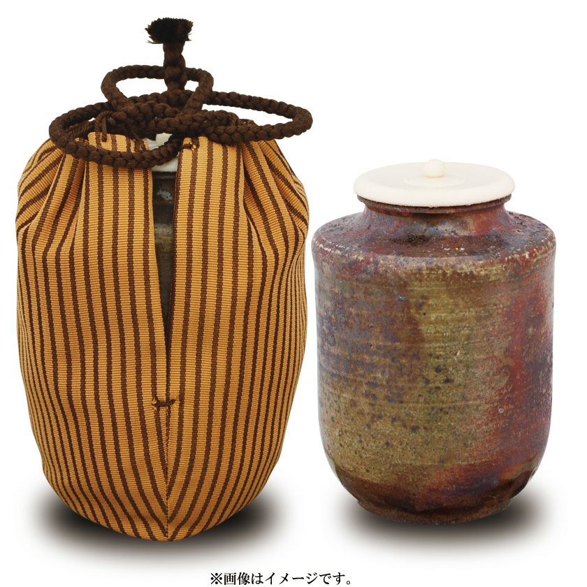 茶道具 茶入（ちゃいれ） 丹波焼 肩衝茶入 仕覆：国司間道、蓋 森本 丹