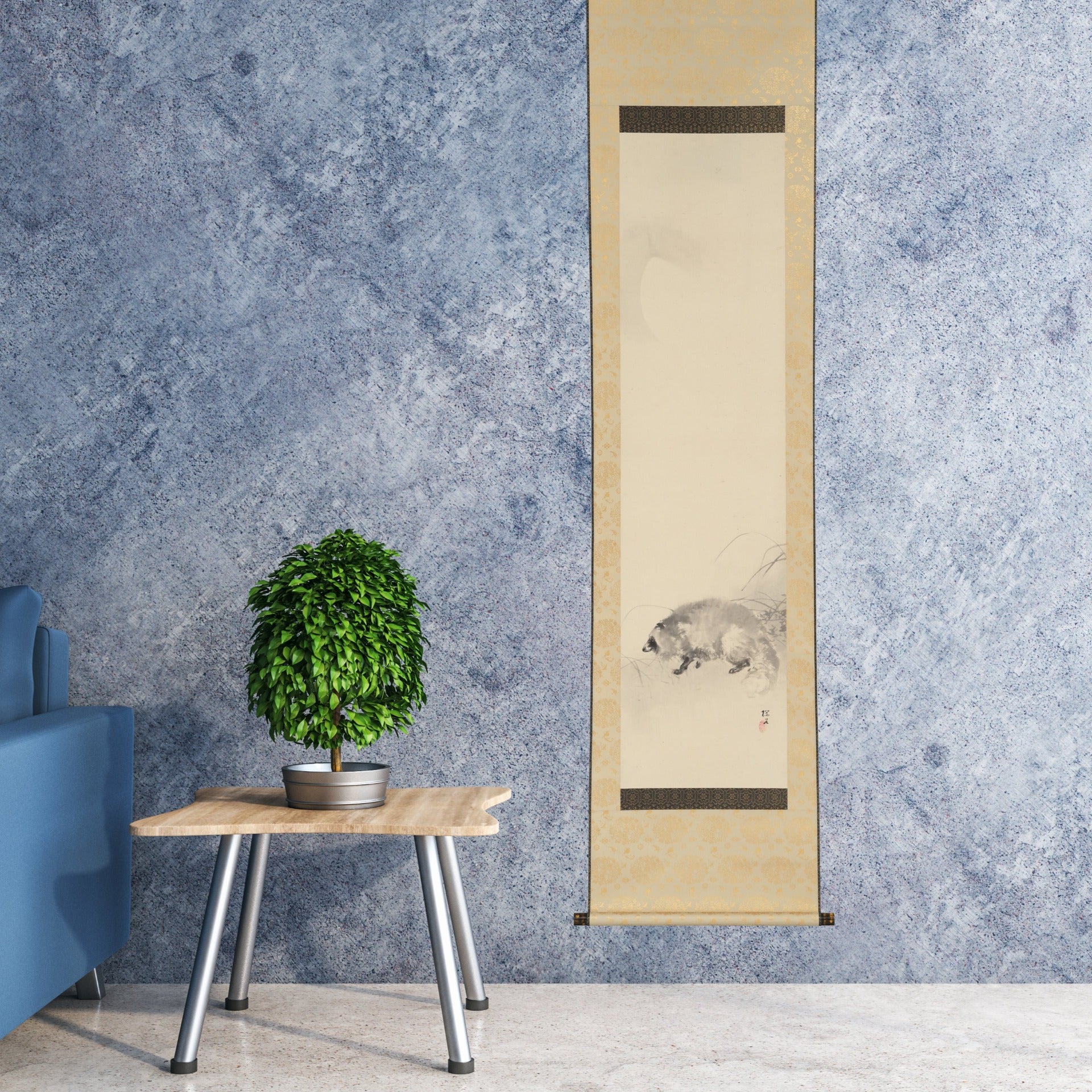 掛け軸 富田狸通 『五狸夢中（五里霧中）』 紙本 希少 軸装 茶道具 掛軸 美