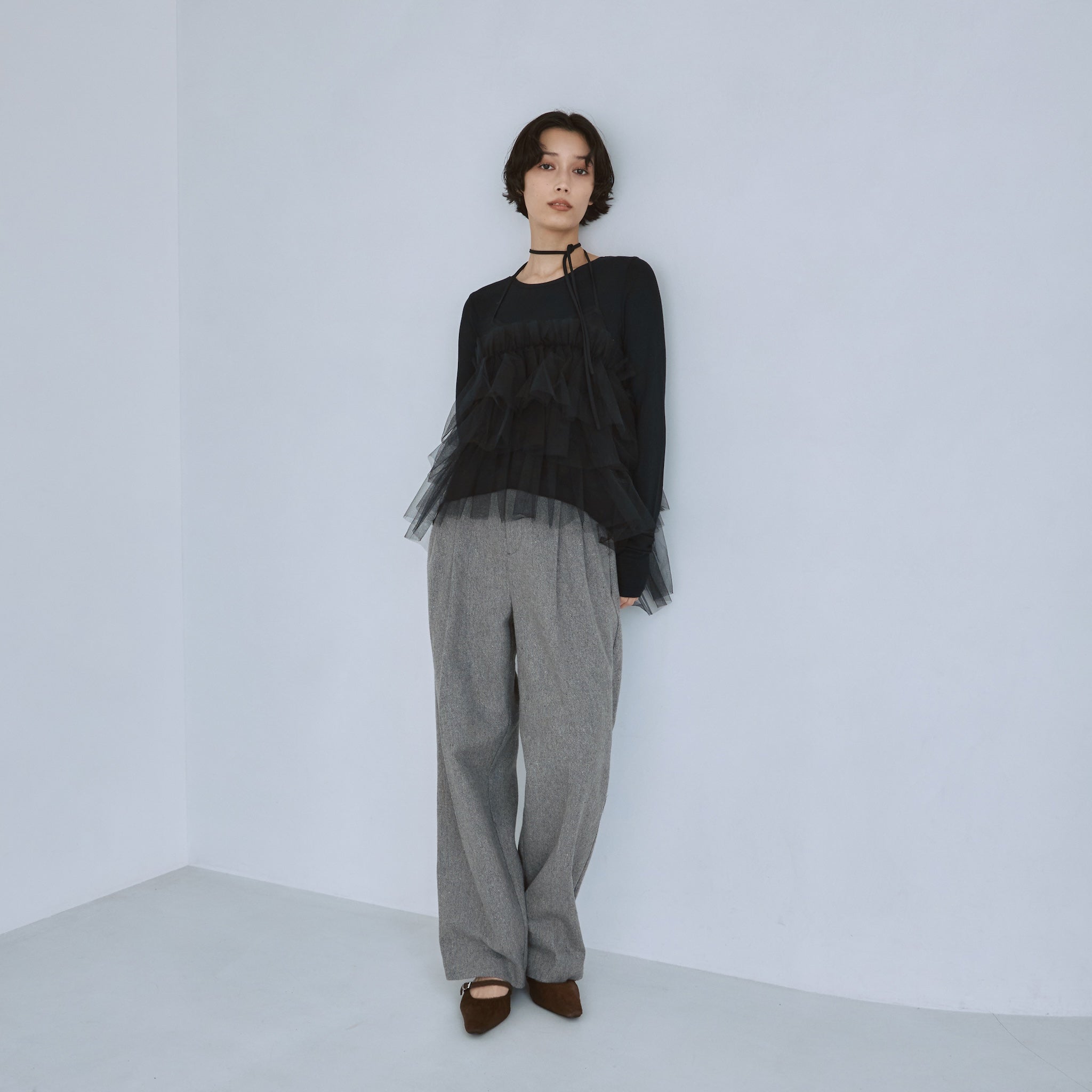 ホルターRibbon Tulleラウンドキャミソール