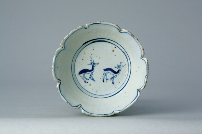 24-1275 古染付 鳥鹿猿図皿 4寸皿 明末清