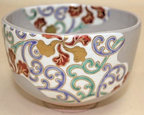 通販販売【茶道具】 通次嵩山 *茶碗 色絵 唐草 *[阿山 奥方]茶道道具