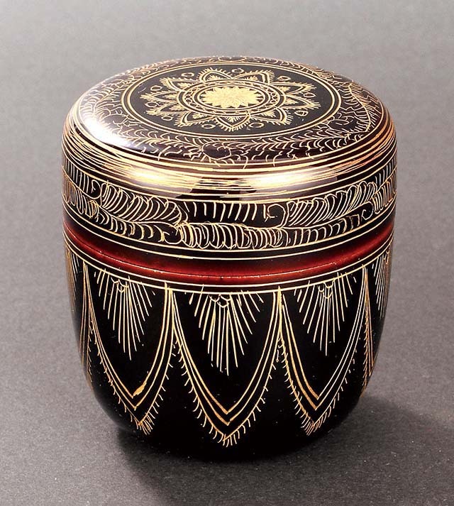 茶道具】 沈金写 蒟醤彫 黒中棗 キンマ*茶器*きんま*