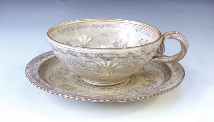 京焼 清水焼 紫彩華紋 竹華珈琲碗皿 陶楽 カップ&ソーサー 京焼 清水焼