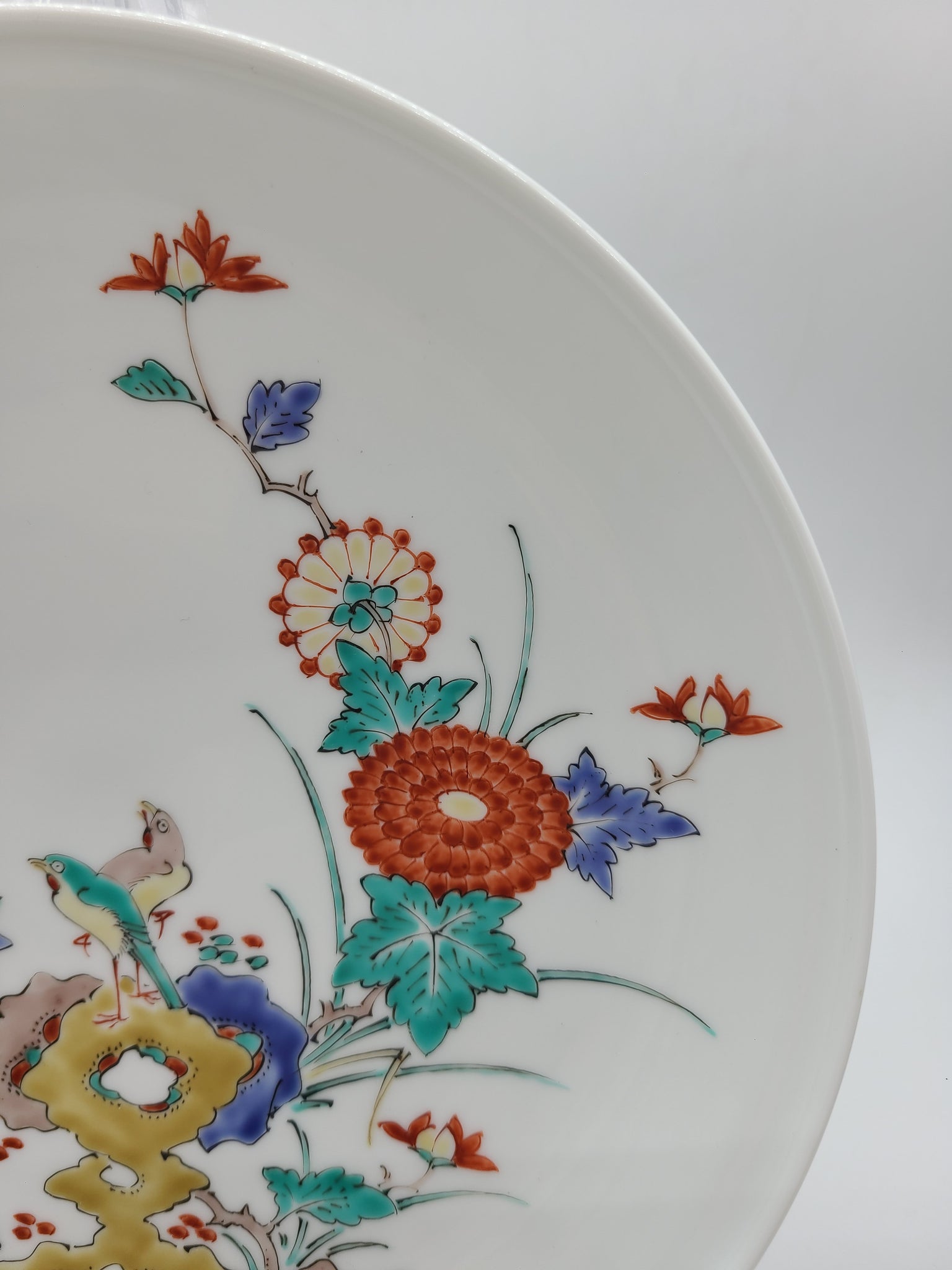 美品】人間国宝14代酒井田柿右衛門 錦菊鳥文額皿直径約15.5✕高さ約2.8