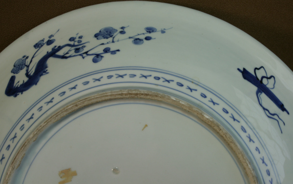 心】蔵出伝世品 江戸時代 古伊万里染付屏風双鶴文皿