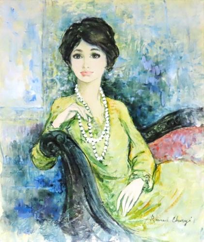 ☆真作☆ベルナール・シャロワ油彩画/「黄昏の貴婦人」8号直筆サイン