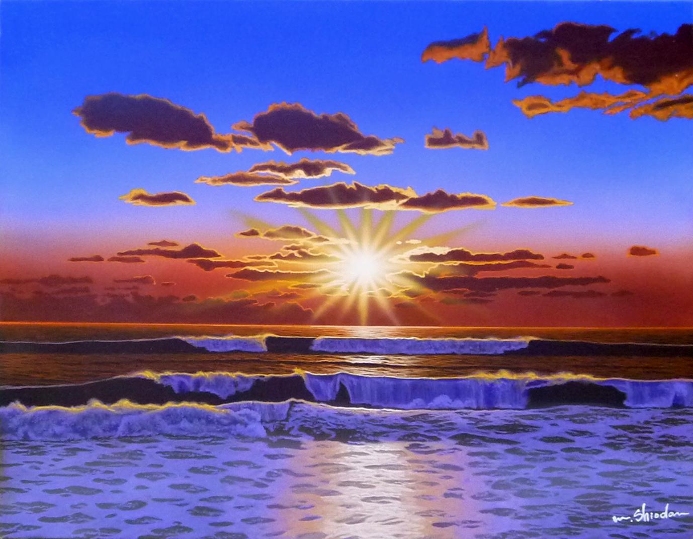 塩田満男 朝焼けの海 真作 塩田満男 朝焼けの海 真作 朝焼けの