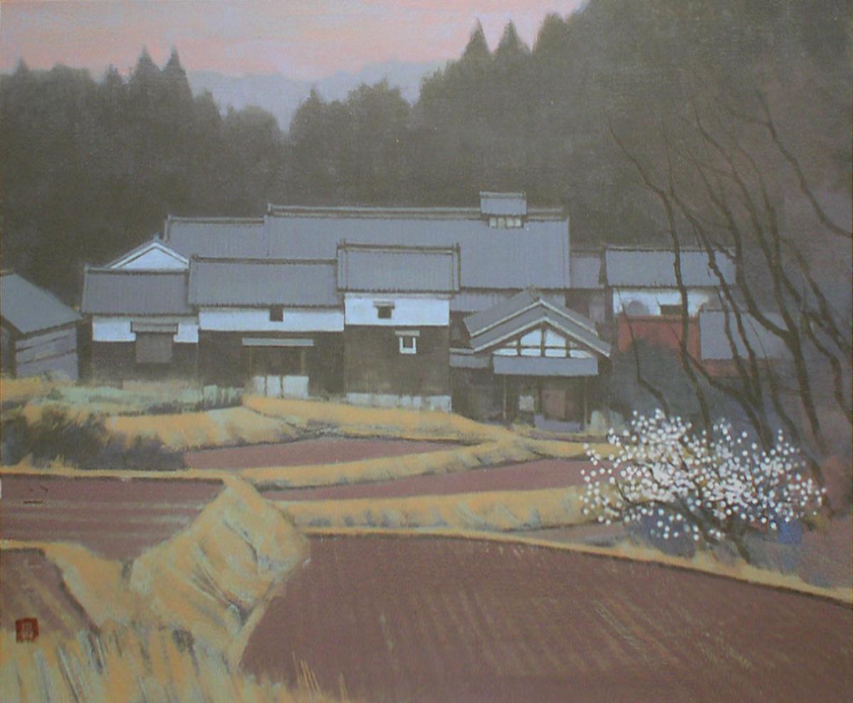 黒沢吉蔵「早春富士」日本画 額装 共シール 創画会会員 黒沢吉蔵「早春