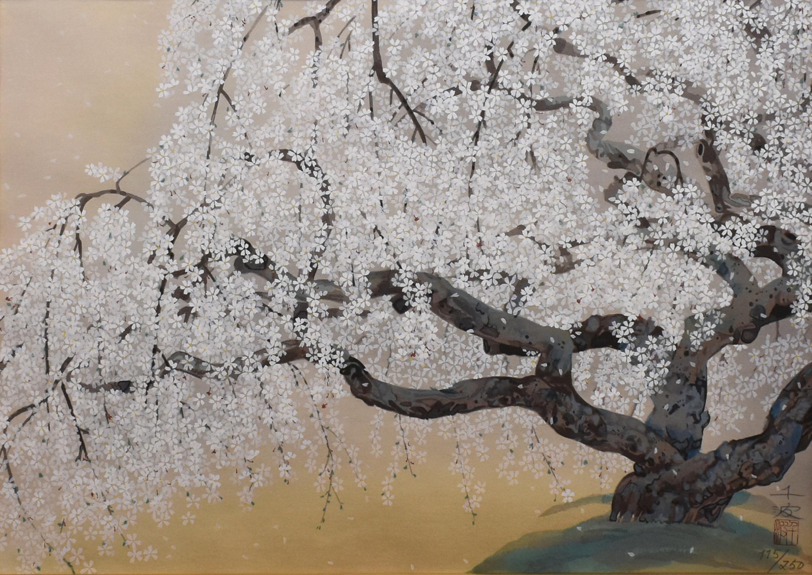 中島千波 「夢殿の枝垂櫻」 シルクスクリーン 限定300部 人気画家版画