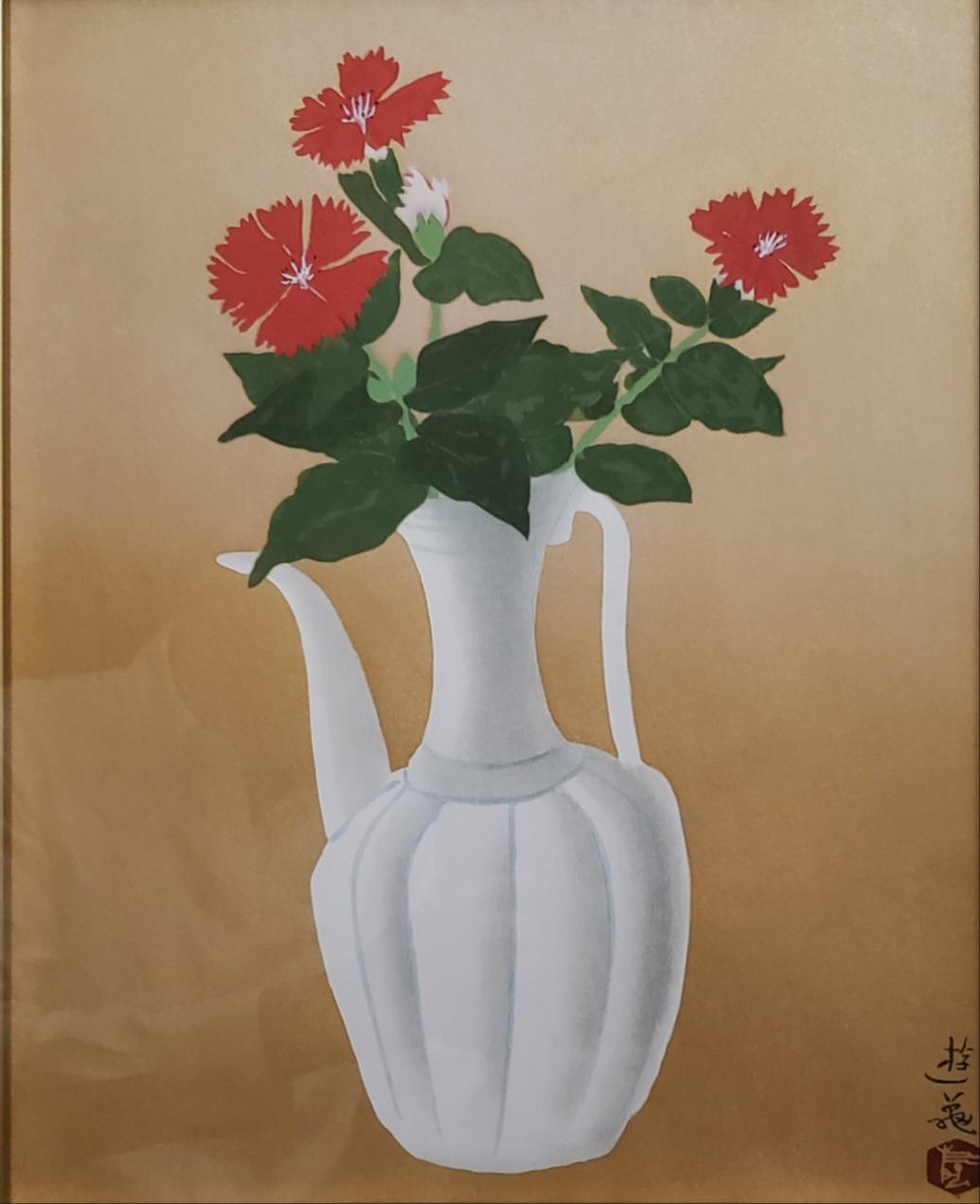 小倉遊亀 「花菖蒲」 木版画 刷り込みサイン・作品証明シール有り 小倉