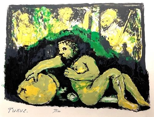 福沢一郎 【ニンフを追う牧神】1979年 限定75 作品】 ニンフと牧神