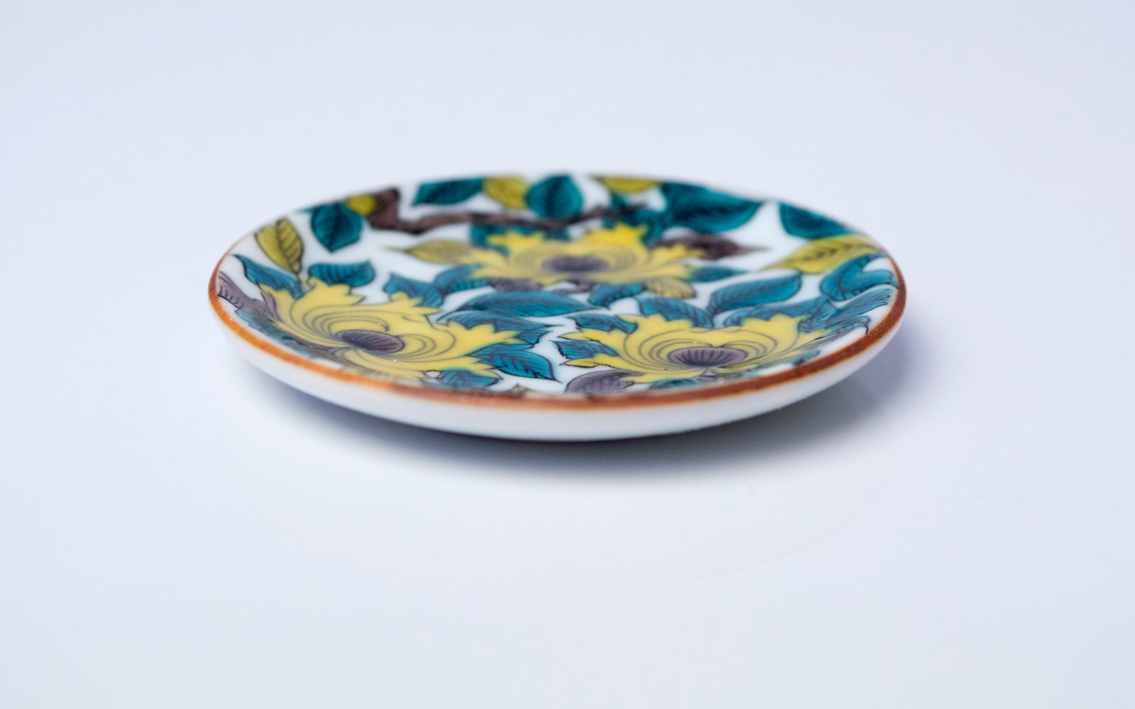 萬古焼 色絵粉彩手写花文皿九客 萬古焼 色絵粉彩